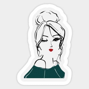 wink girl with red lipstick Sticker